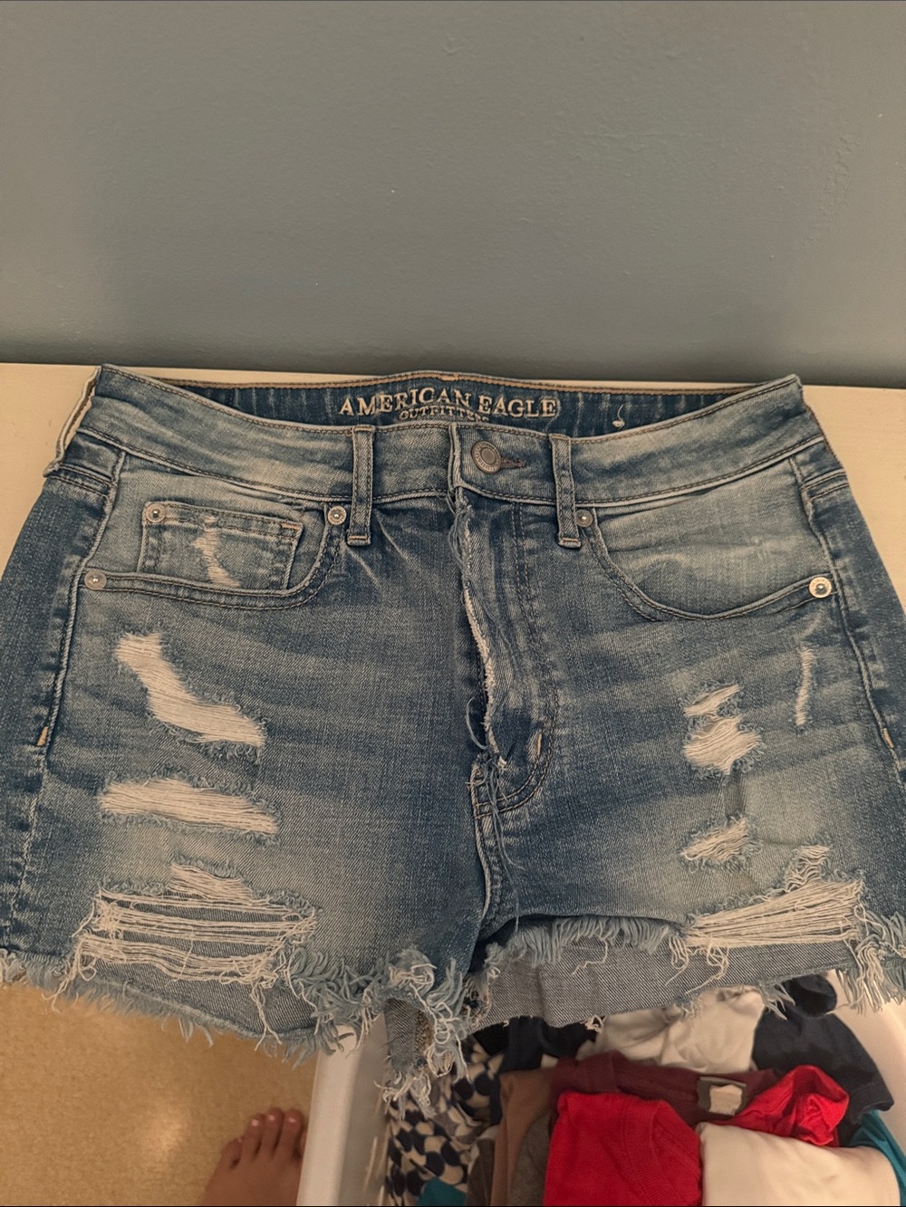 American Eagle Outfitters Distressed Denim Cutoff Shorts - Faded Blue